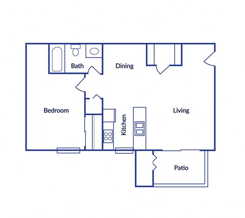 Floor plan for 1 bed, 1 bath, 725 sqft